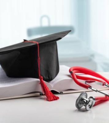 Stethoscope and graduate hat ,medical education concept